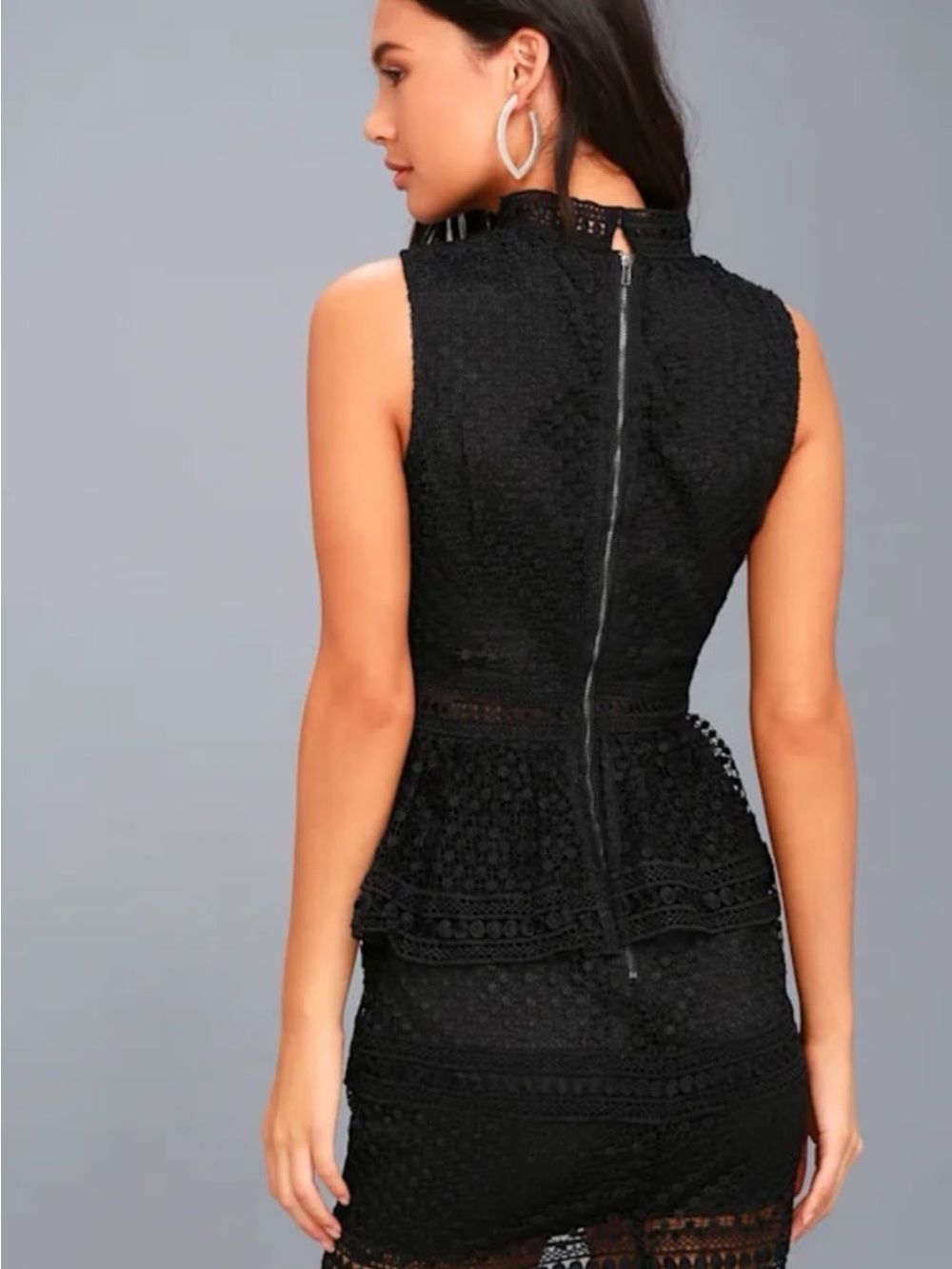 Lulu's Black Lace Peplum Dress - Picture 3 of 8